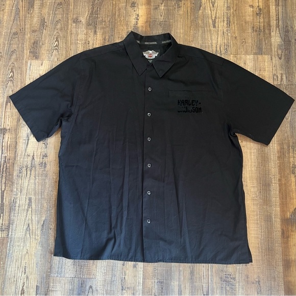 Harley Davidson Men’s Vintage Black Button Down Short Sleeve Shirt Cotton Sz XL - Picture 2 of 5
